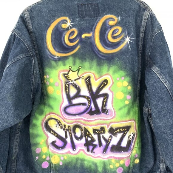 Levis Vintage Denim Jacket Custom Airbrush Design Graffiti Art Ce-Ce BK Shorty L - Picture 4 of 8